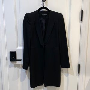 ZARA black knee length jacket with shoulder pads and button closure